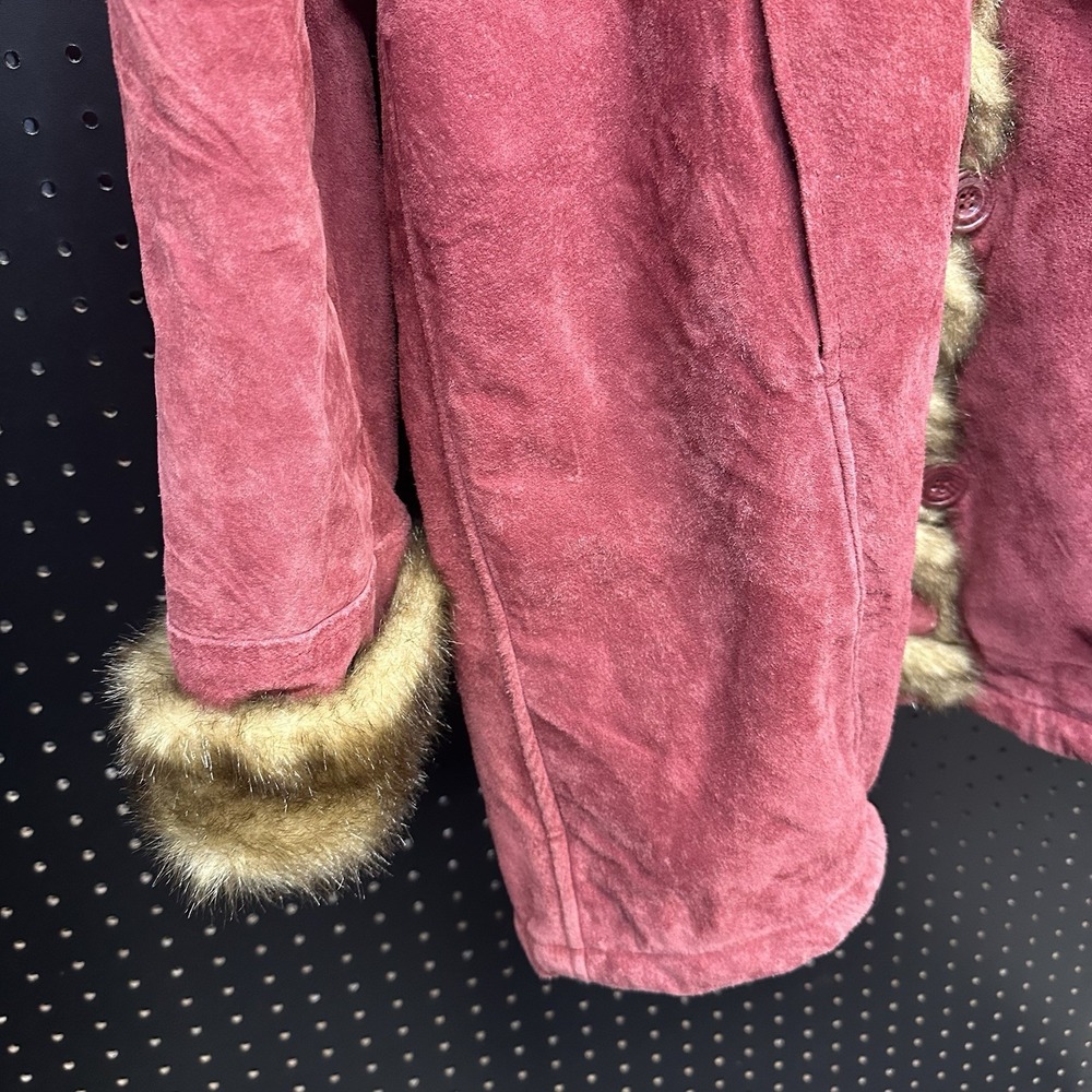 Vintage Dennis Basso Women's Burgundy Suede Leather Faux Fur Lined‎ Coat Medium - Picture 3 of 11